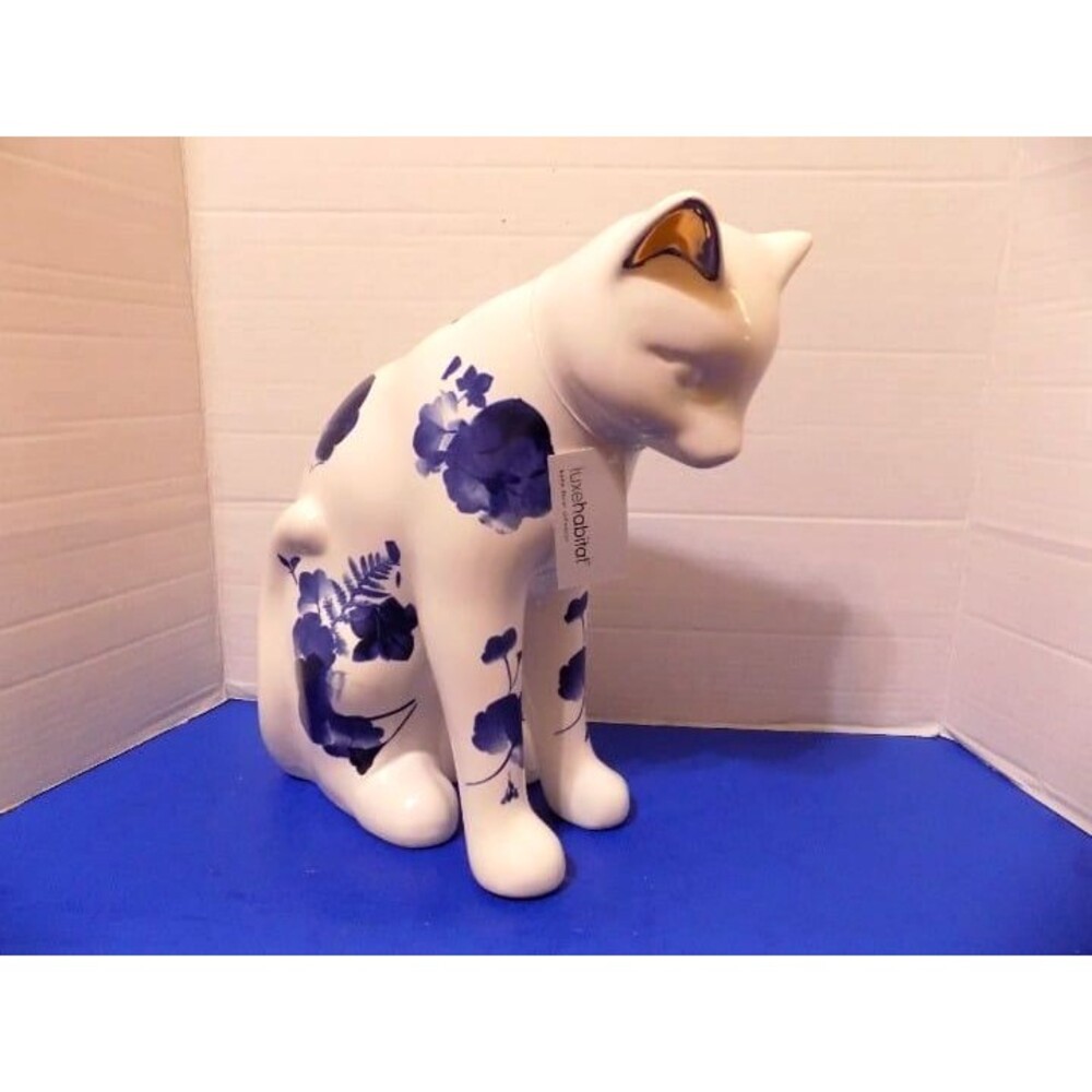 NEW Luxe  Habitat  Fancy Cat Statue Figurine Animal Floral Ceramic Cat